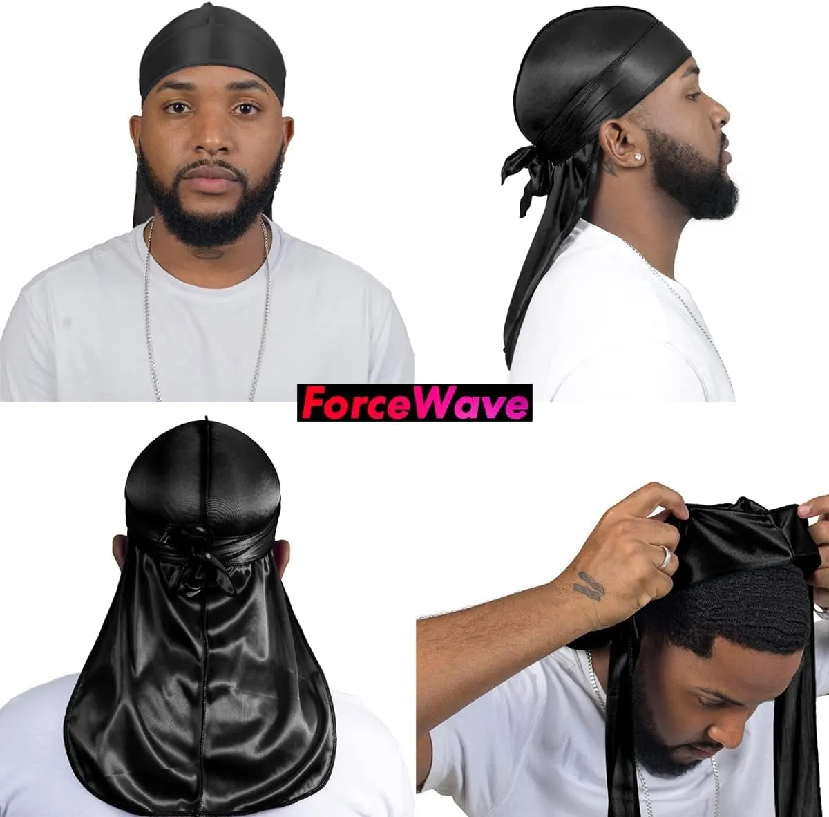 4PCS Silky Durags for Men Women 360 Waves with 1 Wave Cap, Silky Satin Durag Extra Long Tails