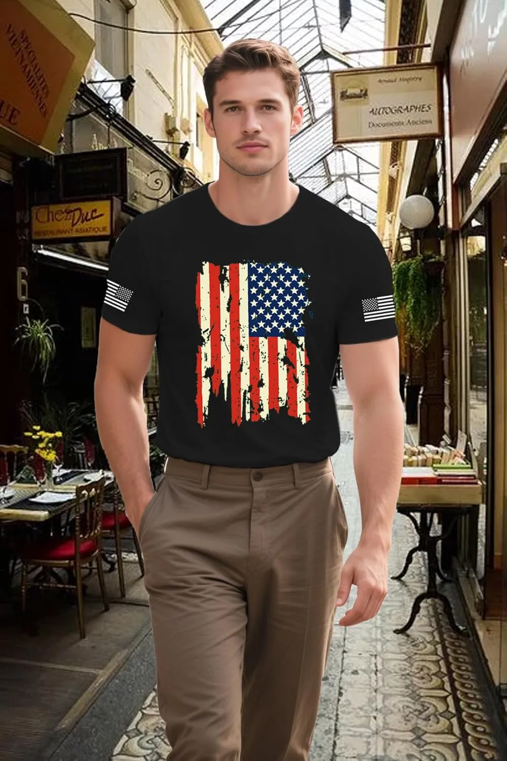 4th of July Shirts for Men American Flag T-Shirt USA Patriotic Tee Tops