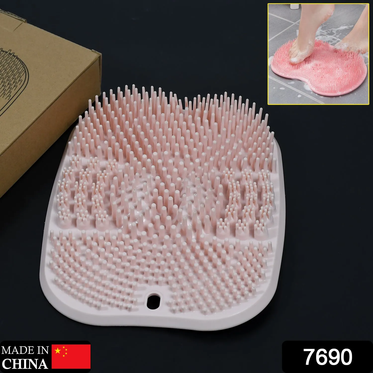 7690 Shower Foot & Back Scrubber, Massage Pad, Scrubber, Silicone Bath Massage Cushion Brush with Suction Cups, Bathroom Wash Foot Mat