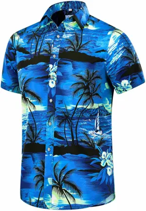 EUOW Men's Hawaiian Shirt Short Sleeve Printed Button Down Summer Beach Dress Shirts
