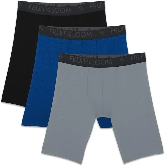 Fruit of the Loom Men's Breathable Boxer Briefs, Moisture Wicking Underwear, Assorted Color Multipacks