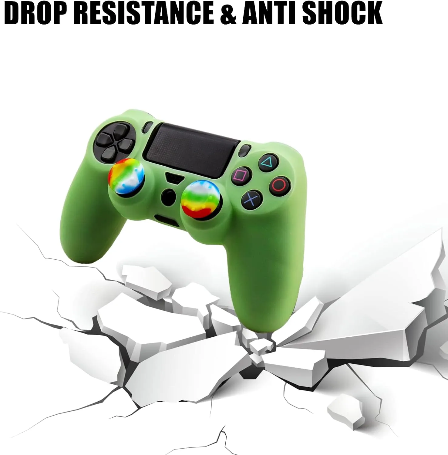 Silicone Skin for Ps4 Controller, Anti-Slip Shell Cover Case Dark Glow with 10 Joystick Grips for Playsation 4/ Slim/Pro Dualshock 4 Controller Wireless Gamepad