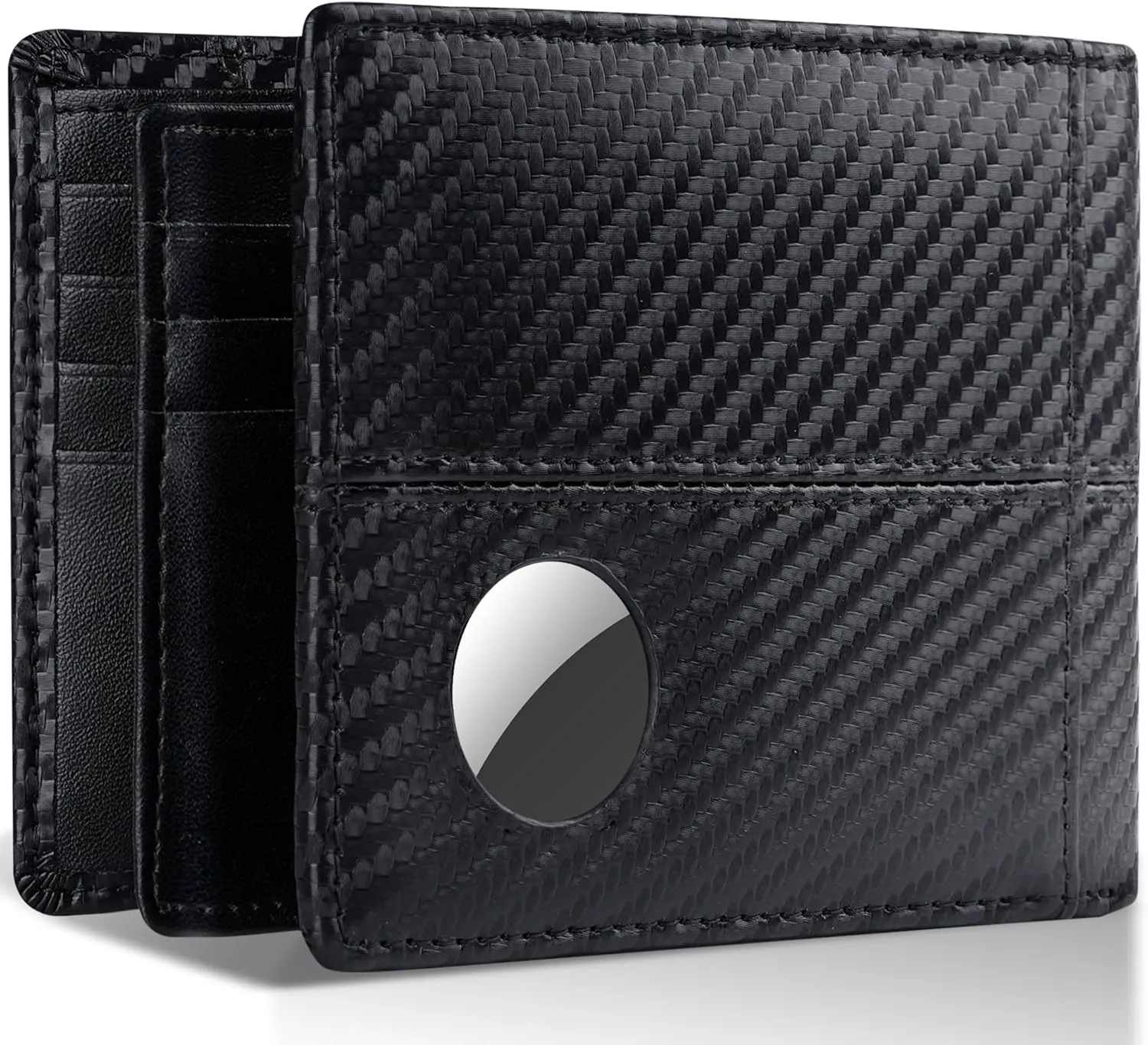 Swallowmall AirTag Wallet Mens RFID Blocking Genuine Bifold Leather Wallets for air tag Men's Wallet with 1 ID Window 15 Card Slots (Airtag Not included)