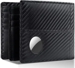 Swallowmall AirTag Wallet Mens RFID Blocking Genuine Bifold Leather Wallets for air tag Men's Wallet with 1 ID Window 15 Card Slots (Airtag Not included)