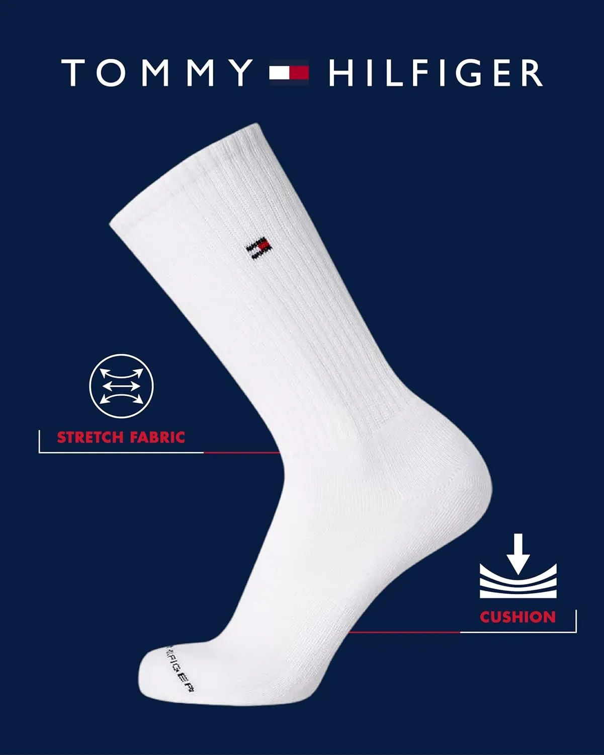 Tommy Hilfiger Men's Crew Socks - 6 Pack Performance Comfort Cushioned Athletic Socks - Breathable Crew Socks for Men (7-12)